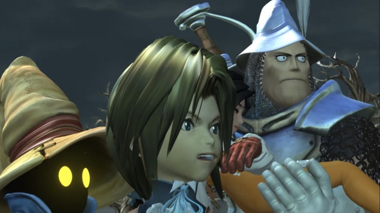 Vivi and Zidane standing with Steiner, holding Garnet/Dagger