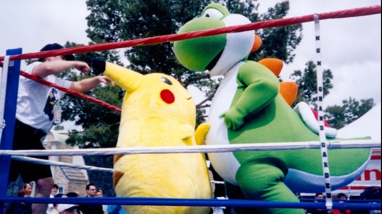 Pikachu and Yoshi squaring up