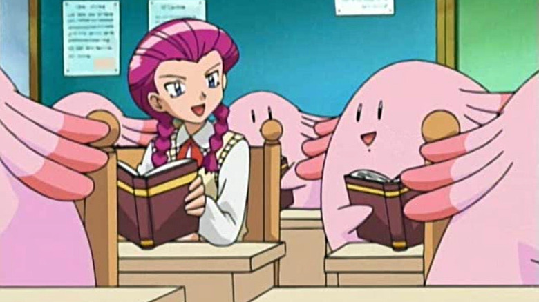 jessie reading in class with chansey 