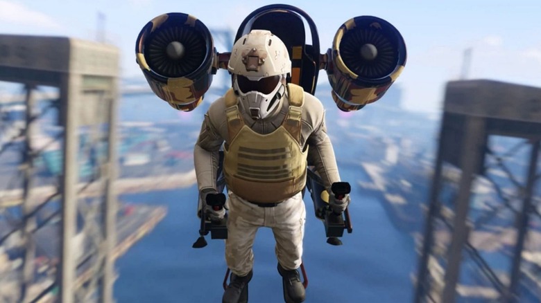 Man flying with jetpack