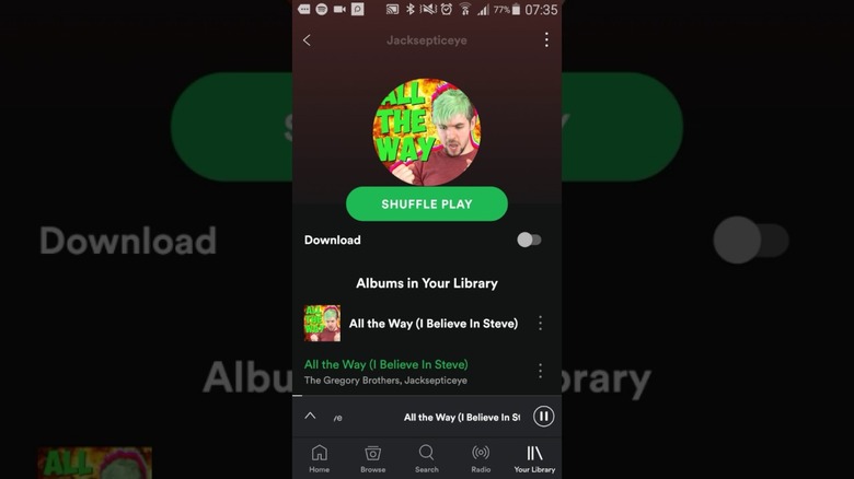 Spotify screenshot of track featuring Jacksepticeye