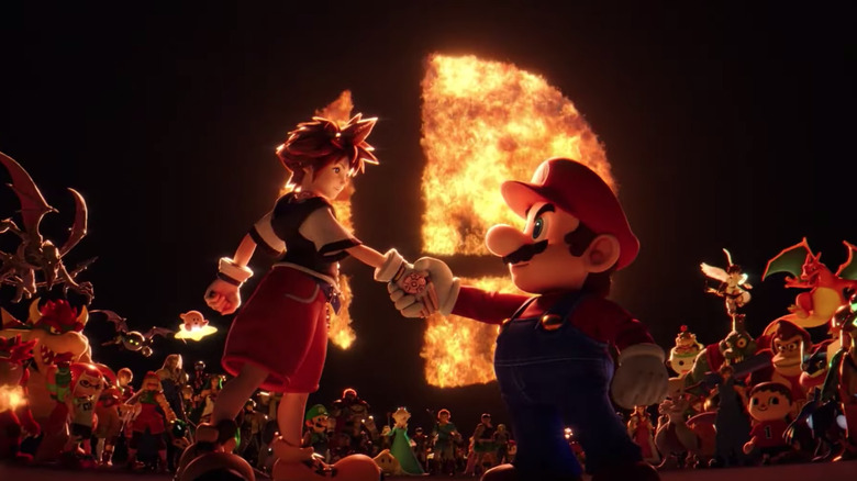Sora shakes Mario's hand