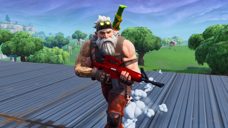 Bearded Fortnite character with red rifle