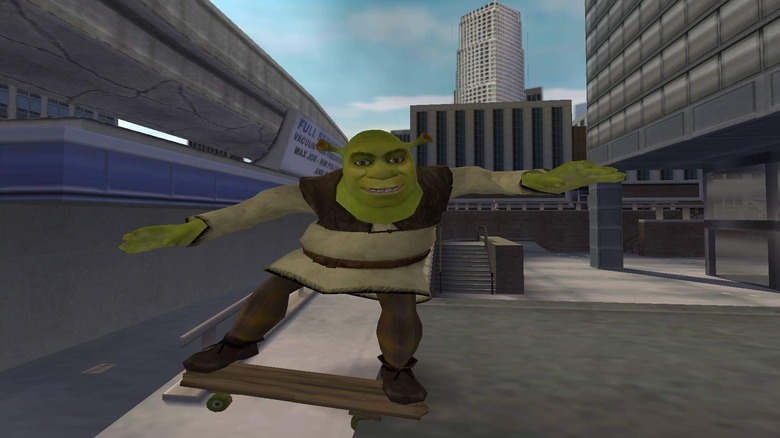 Shrek shreds skateboard