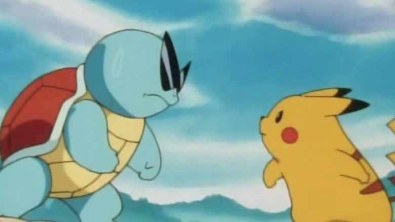 Squirtle and Pikachu facing off