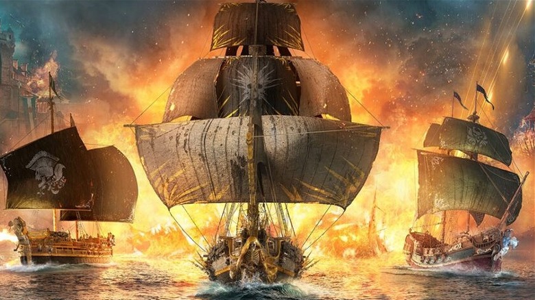 Burning pirate ships
