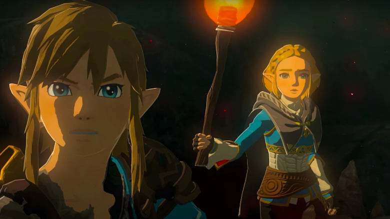 Link and Zelda in dark, concerned
