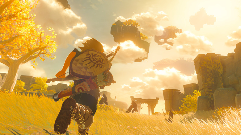 Link Running Through Golden Field With Bow