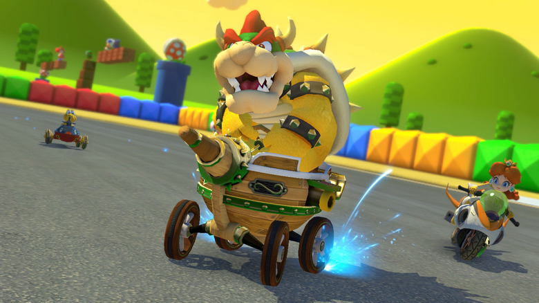 Bowser drifting in Mario Kart 8 Deluxe