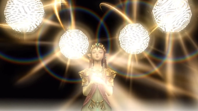 Zelda surrounded by magic orbs