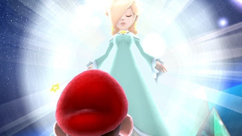 Rosalina appearing before Mario