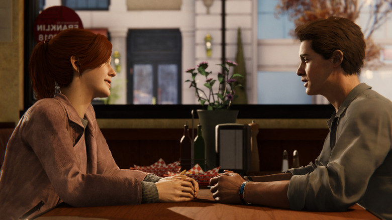 Peter and Mary Jane talking in a diner