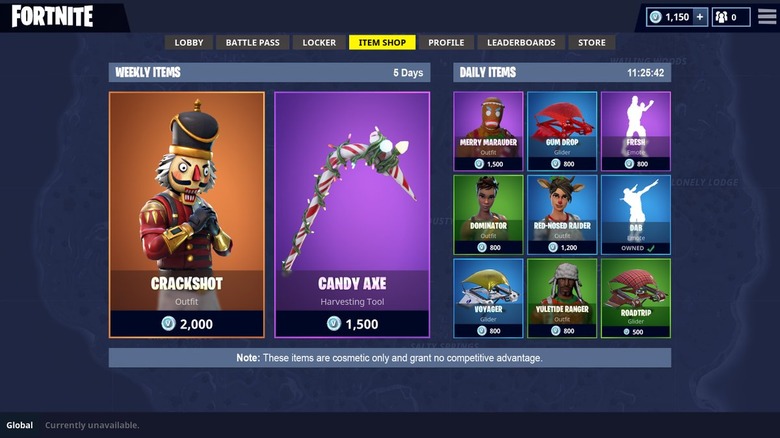 Microtransaction store in Fortnite