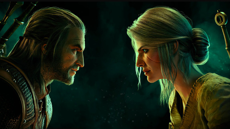 Geralt and Ciri stare down