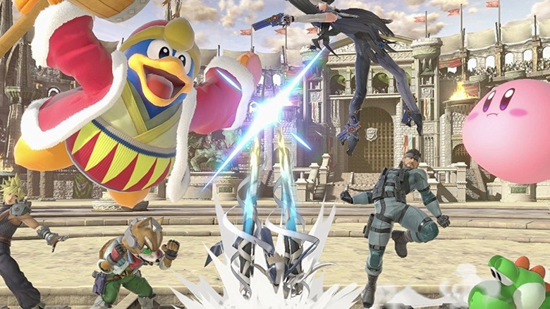 Smash Ultimate Fighters Dedede Fox Cloud Kirby Bayonetta Corrin Snake and Yoshi