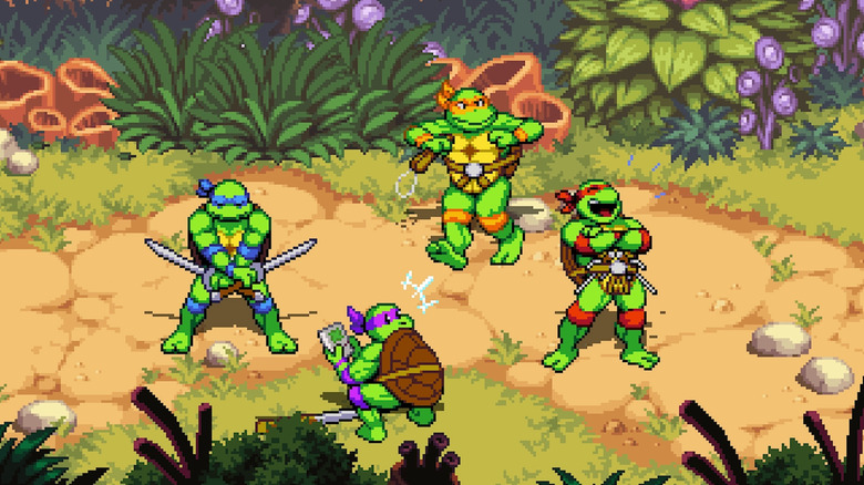 TMNT Shredder's Revenge all four turtles taunting