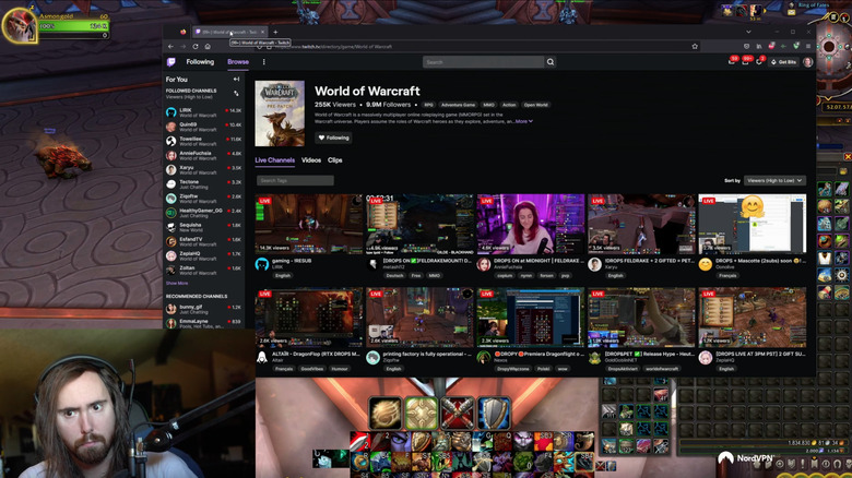 Asmongold looking at Twitch WoW category