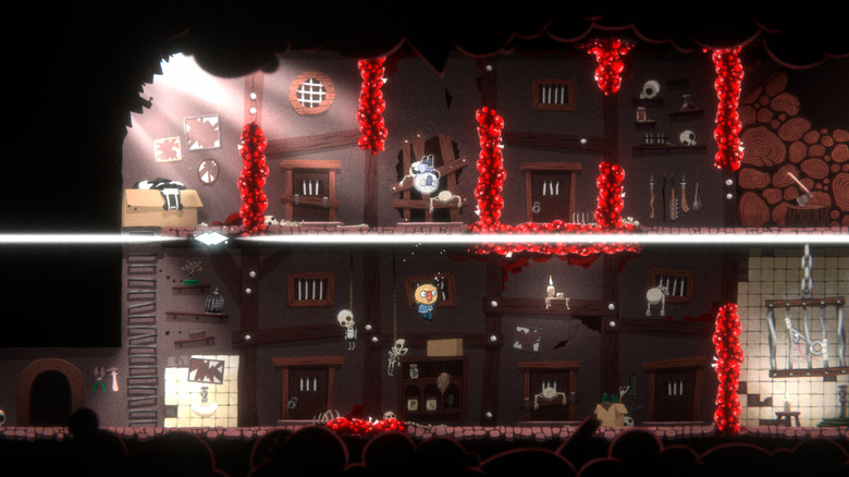 Screenshot of one of the puzzles in a room with red crystals you have to solve from Ugly