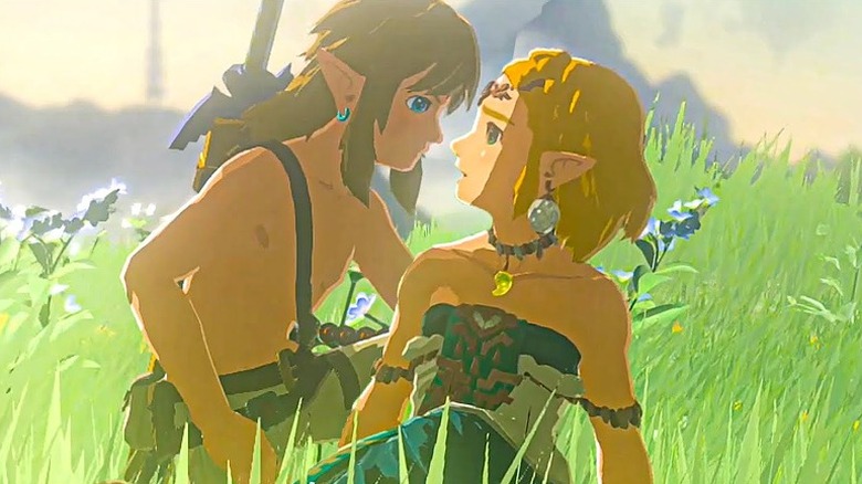Link and Zelda in grass
