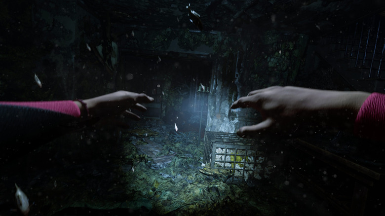 An image frame of first-person perspective character exploration in "Dark Mass"