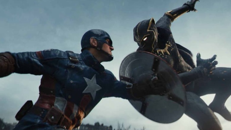 Captain America and Black Panther fighting