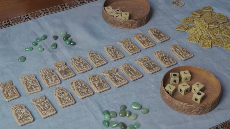 Pieces of Orlog dice game from Kickstarter video