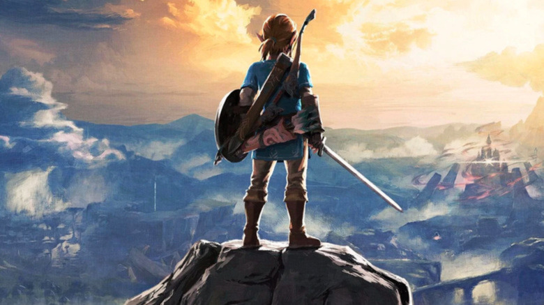 Link stands on mountaintop