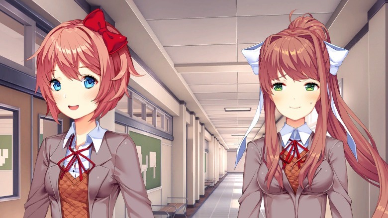 doki doki literature club hallway monika sayori