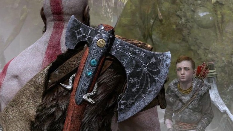 Kratos, Atreus, and Leviathan Axe in 2018 God of War