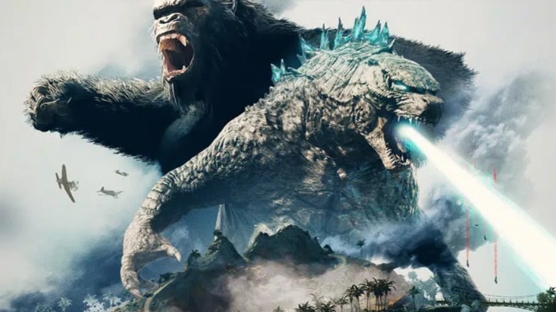 Godzilla and King Kong roaring promo art