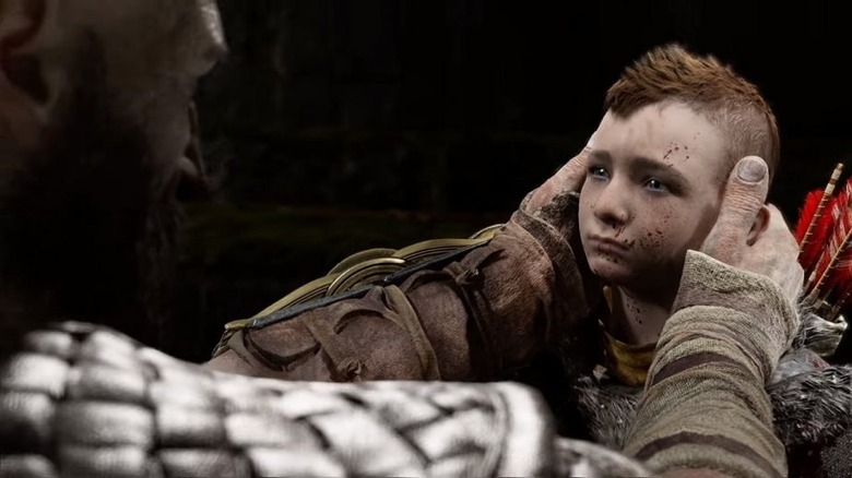 God of War Kratos comforting Atreus