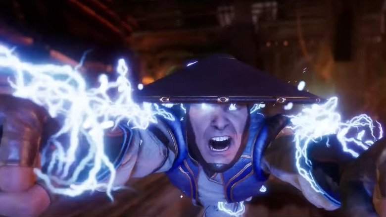 Raiden flying forward with electric fists
