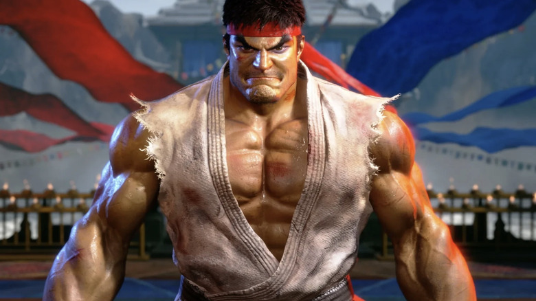 Ryu flexes and frowns