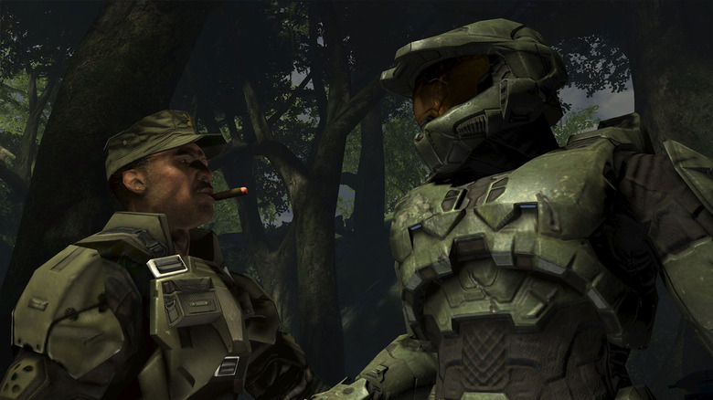 Master Chief standing with Sergeant Johnson