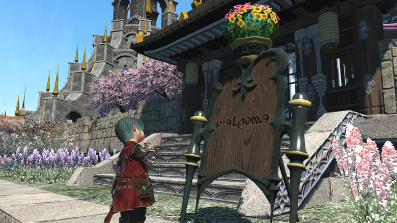 Player contemplating housing placard