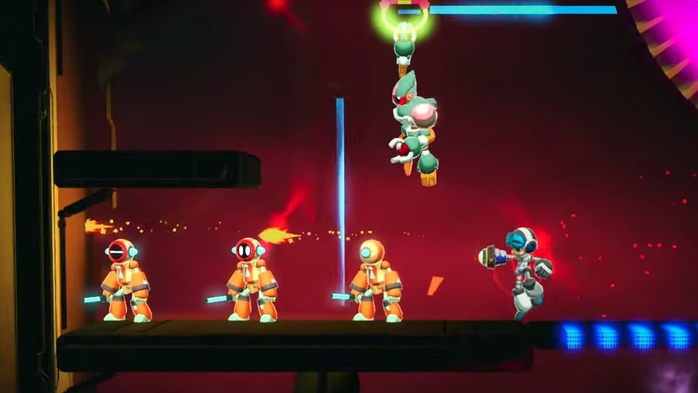 Mighty No. 9 blasting enemies