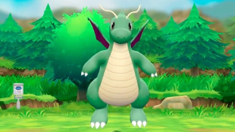 Shiny Dragonite hovering in field