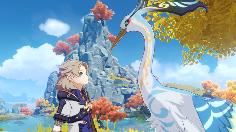 Cloud Retainer and Albedo looking at each other