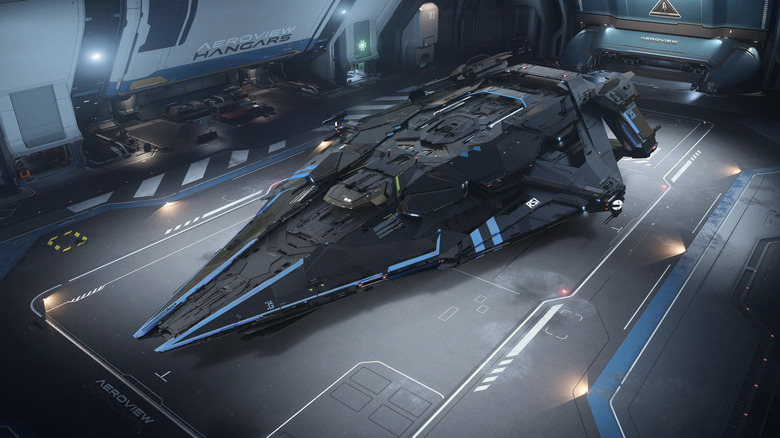 Star Citizen ship in hangar