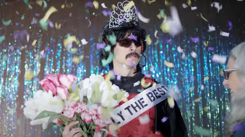 Dr Disrespect holds bouquet of flowers