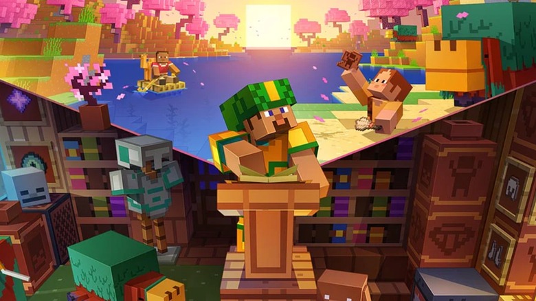 Minecraft characters enjoy themselves in multiple biomes