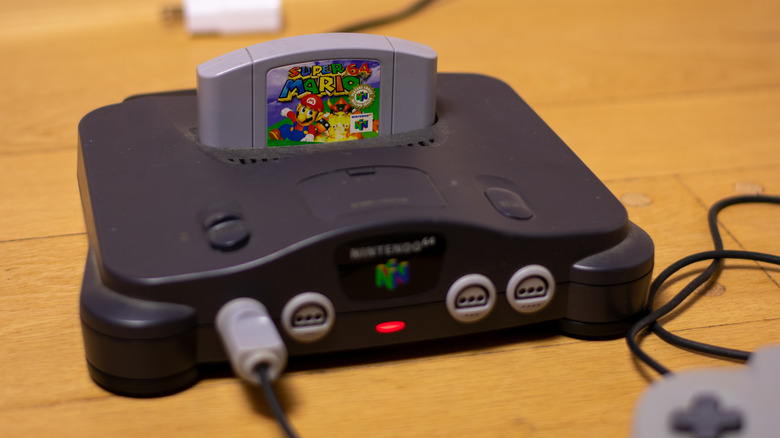 Nintendo 64 with controller plugged in 