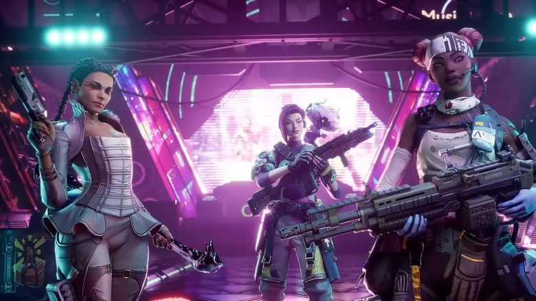 Three Apex characters posing with weapons