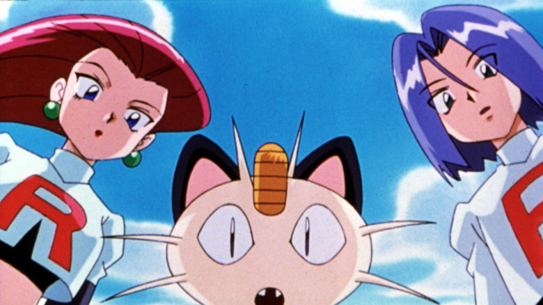 Team Rocket Jessie James Meowth looking down