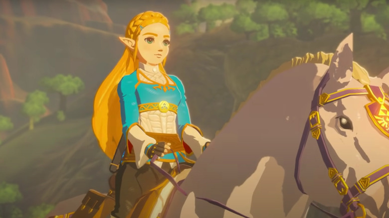 Zelda riding a horse through Hyrule