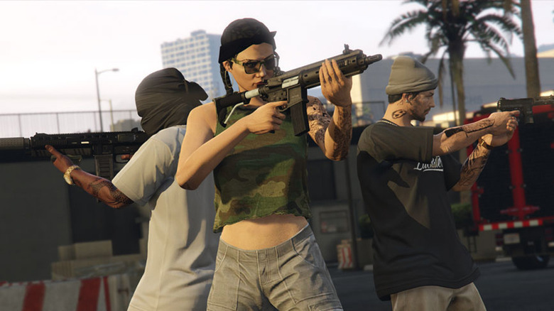 GTA Online characters guns raised