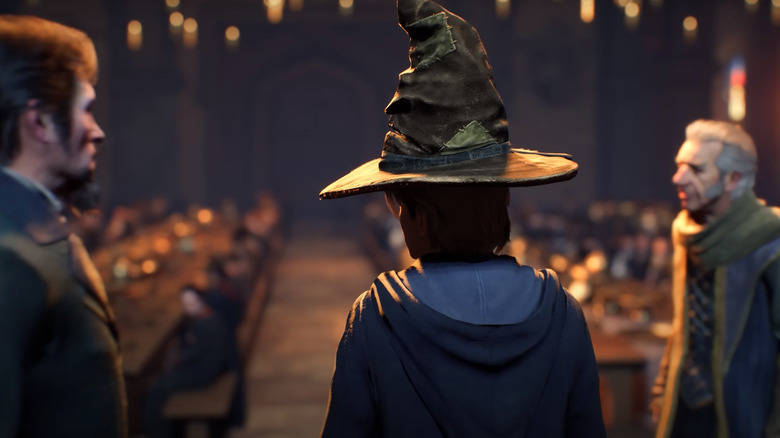 Sorting hat in the great hall from behind