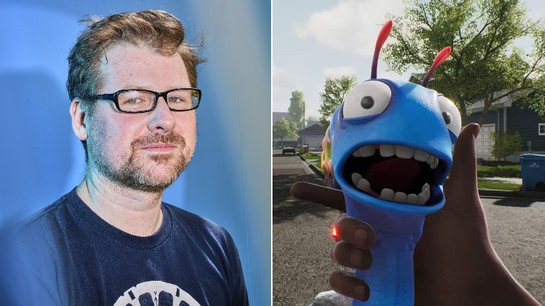 Justin Roiland sitting down wearing glasses