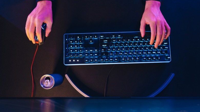 Person uses keyboard and mouse