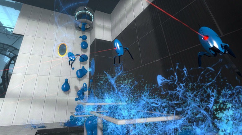 blue machines with lasers in portal 2